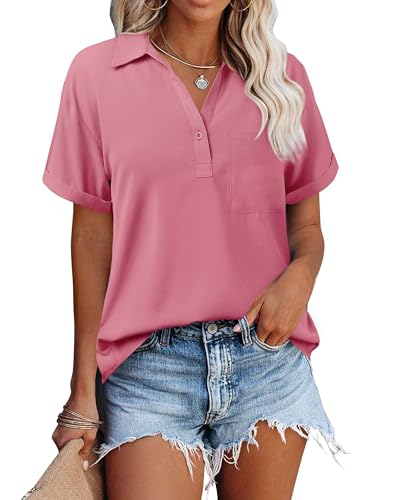 Gaharu Womne's Casual Button Shirts Summer Dressy Blouses Work Trendy Tops