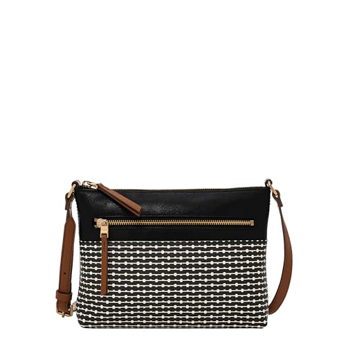 Fossil Womens Fiona Faux Leather Small Crossbody Purse Handbag Black Stripe (Model: ZB7270080)