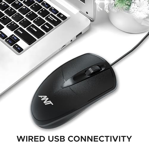 Image of Ant Globe 10 Wired Optical Mouse with 1200 DPI, USB Connectivity, Lightweight Design, Durable 3 Buttons, Compatible with Windows /Mac /Linux Black