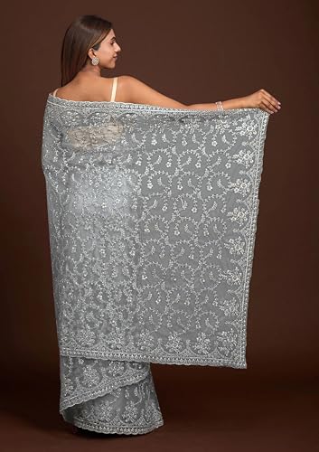 TRENDMALLS grey net navratri saree – image 3