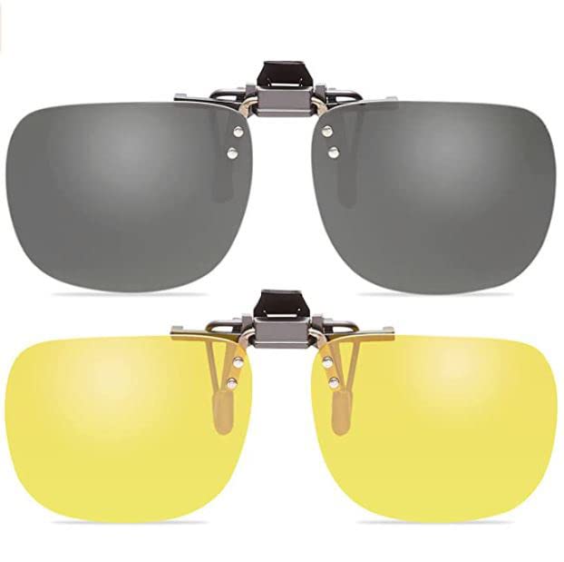 Image of POLARS DESIGN Clip On Flip Up Polarized Len Sunglasses Over Prescription Myopia Eyeglasses