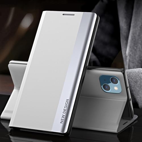 Étui cuir blanc iPhone 13 Pro Max à rabat magnétique pour le quotidien et le bureau