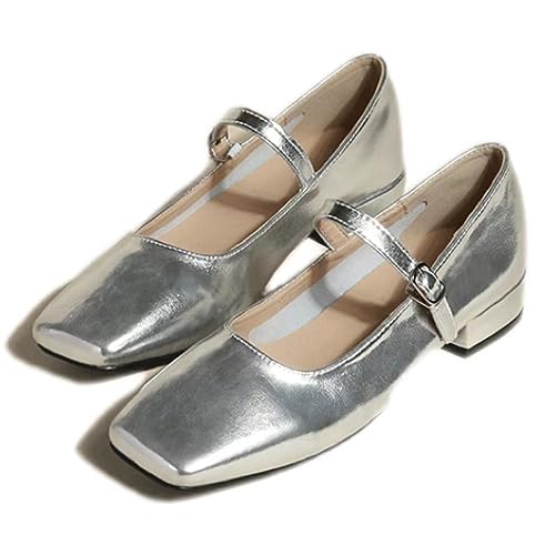 Mary Jane Shoes Women Metallic Shoes Ballet Flats Silver Shoes Coquette Aesthetic Clean Girl Aesthetic
