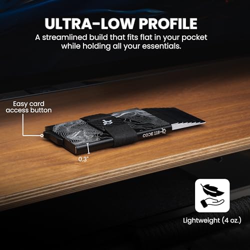 Image of CODE 118 Wallet for Men - Slim Minimalist Aluminum Magnetic Card Holder - RFID Blocking Front Pocket Mag Safe Wallet with Strong Magnet Attachment (Topographic Black)