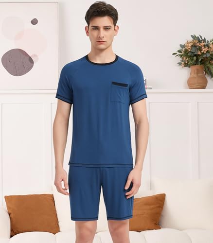 Image of NACHILA Men's Bamboo Viscose Pajamas Set Raglan Short Sleeve Shorts Pjs