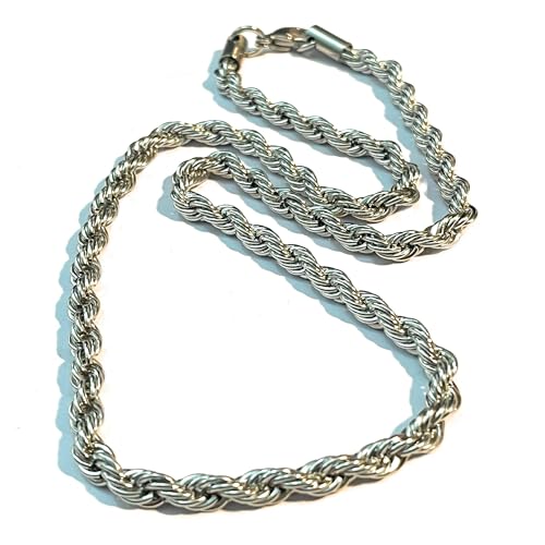 Generico Catenina in acciaio inox da uomo donna lunga 45 cm x 4 mm collana catena spirale corda in acciaio inossidabile grossa robusta