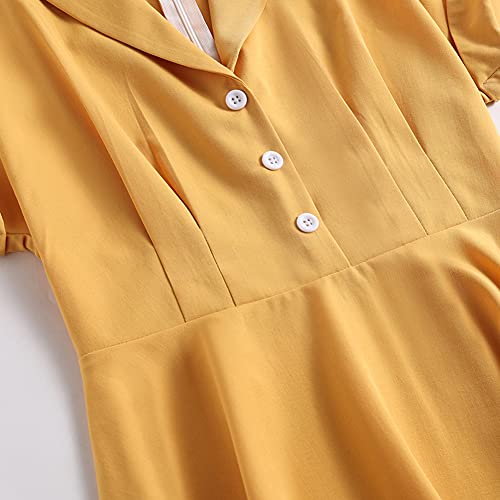 Image of Women 1950s Vintage Short Sleeve Peter Pan Collar Retro Swing A Line Midi Summer Dress Cocktail Party Evening Prom Gown