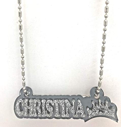 MIRROR MANIA Name Plate Custom Name Necklace Black Nameplate Personalized Name with Princess Crown Design Laser Cut, Diamond Look, Made To Order Any Name - Dazzling and Stunning!3