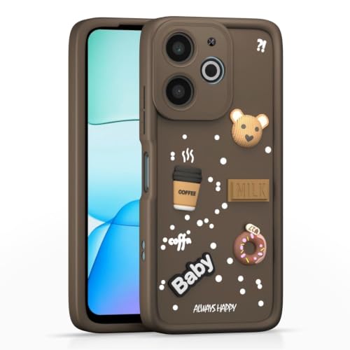 Image of Bintage Back Cover Compatible for Itel A667L / Itel A50 4G | Cute Fun Ball | 3D Taddy Smiley Coffee | Milk Case | Full Body Protection - Brown