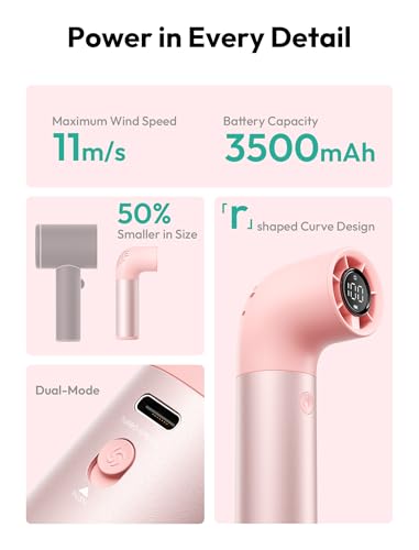 Image of Aecooly Portable Handheld Fan, Powerful Turbo Mini Fan, 19000 RPM High Speed Aero Pro, 15H Max Cooling Time, 6 Speeds Aluminum Case, Pocket Rechargeable Personal Small Travel GIfts for Women Men -Pink