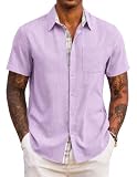 COOFANDY Herren Hemd Kurzarm Sommer Freizeithemd Regular Fit Casual Strand Hemd mit Karierte Hemdleiste Lila XL