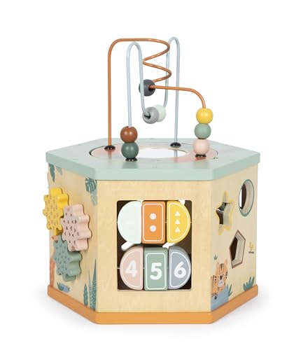 Small Foot Motor Activity Cube Safari, wood, motor skills toy w/7 sides, learning toy for kids aged 1+ year, 12641 - Image 2
