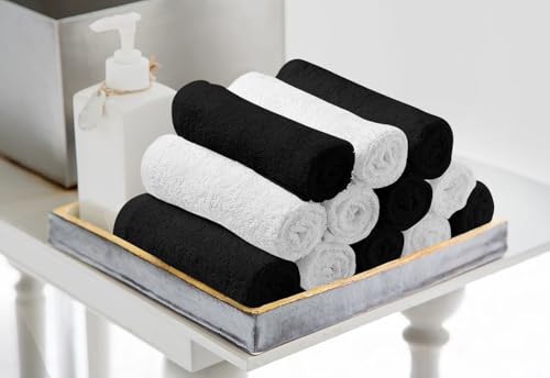 Image of Avalon Towels Salon Towel - Black and White Hand Towels Bulk Pack of 24 - 100% Cotton Absorbent Spa, Facial & Gym Towel for Working Out - 16x27 Inches (Not Bleach Proof)