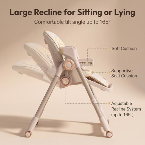 Image of StarAndDaisy 2-in-1 Baby High Chair for Boy & Girl with Automatic Swing Cradle, Foldable Feeding Chair, Removable Dining Tray, Adjustable Backrest & Footrest for Infants & Toddler-Beige