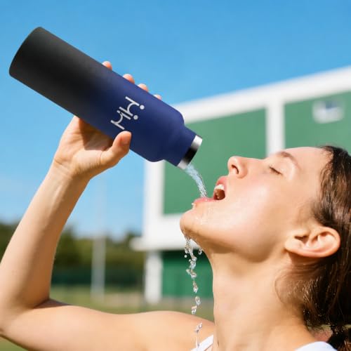 Miniatura 6 de Mulbijeo Botella Agua Acero Inoxidable 750 Ml, Antifugas Termo Agua, Fria, Botella Gimnasio, Reutilizable Cantimplora, Para Escuela, Oficina, Ciclismo, Azul Oscuro Negro