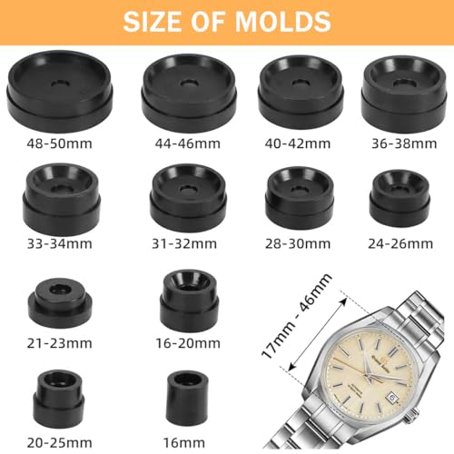 Image of Serplex Watch Repair Tool Kit, Back Case Pressing Device, Needle Tool, Triangular Piece & Multiple Sizes Press-Fit Components, Ideal for Battery Replacement, Case Assembly & Watch Maintenance