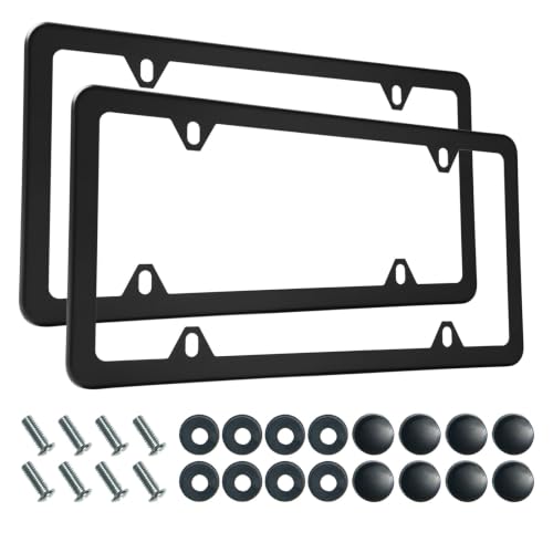 Image of 2PCS Premium Matte Black License Plate Frames, Solid Rust-Proof Stainless Steel Holder with 4 Holes, Universal Car Frame for Women and Man, Including Screws, by Lengnoyp