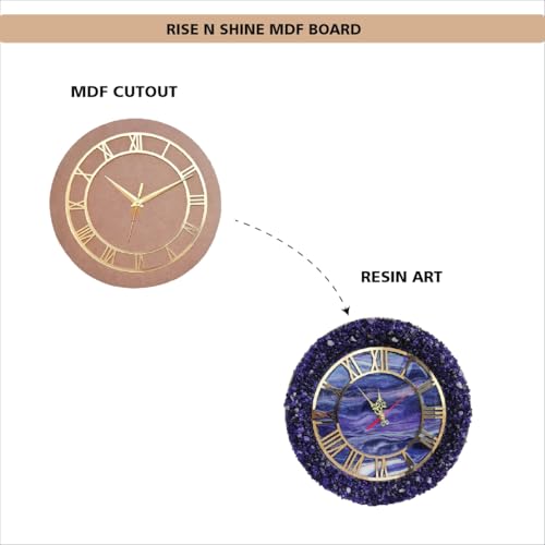 Image of Rise n Shine DIY Resin Clock Making Kit - 12 Inch Round MDF Base (4.5mm) with 18mm Quartz Clock Movement & Fancy Needles for Resin Art Wall Clock(Pack of 1) (Golden Style 1)