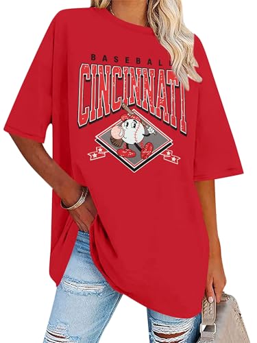 Baseball Shirt Women Oversized Game Day Shirts Baseball Team Fans Tee Sports Jersey Gift Tops Red