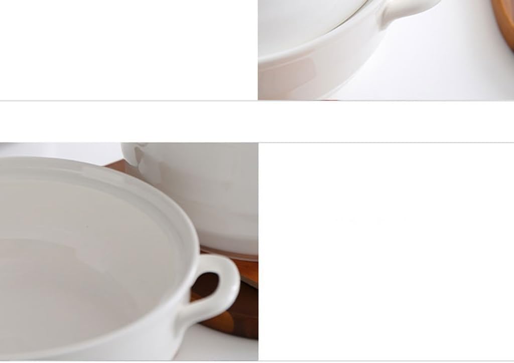 Serving Dishes Household Creative Binaural Ceramic Large Soup Bowl with Lid 8 Inches Pure White Soup Bowl Dinner Bowls(A)