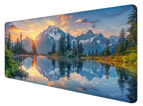 ADCCAT Tapis de Souris Gaming XXL 800 x 400 x 3, Montagne Enneigée, Polyester, Rectangulaire, Multicolor, Tapis de Souris Paysage à Bords Cousus pour Jeu A-3