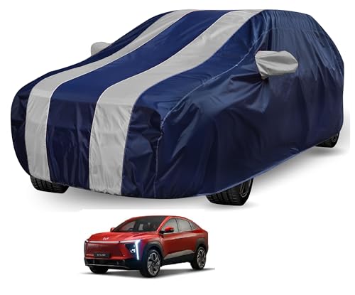 Image of Auto Hub Car Cover Compatible with Mahindra XEV 9e EV with Mirror Pocket, Water Resistant, Triple Stitched, XEV 9e EV Car Cover- Navy-Silver