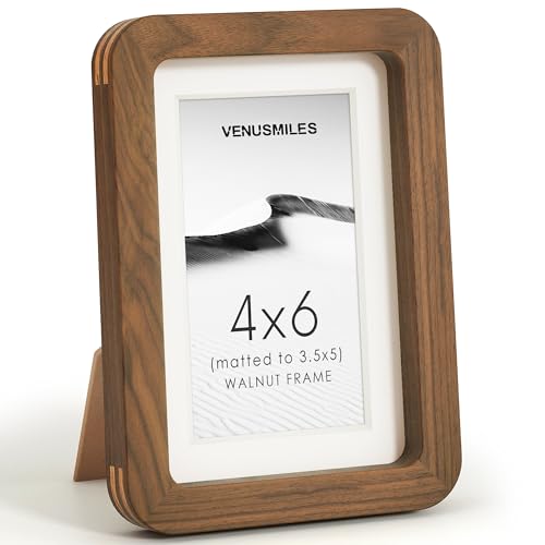 Image of 4x6 Picture Frame, USA-Sourced Natural Walnut Wood Photo Collage Frame with HD Tempered Glass, 4 x 6 Wooden Frame Matted to 3.5x5, Gallery Wall Frames for Art, Wall or Tabletop Display