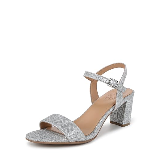 Naturalizer Womens Bristol Ankle Strap Block Heel Dress Sandal Silver Metallic Fabric 8 M