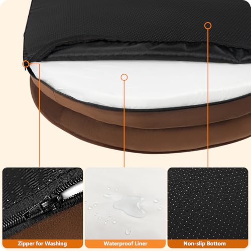 HMTOPE Orthopädisches Hundebett, Hundesofa, Vierseitiges Nackenrolle Kissen, rutschfeste Unterseite Hundekorb, Abnehmbar und Waschbar, Kleine Hunde, Mittelgroße Hunde, 90 x 71 x 15 cm, Braun