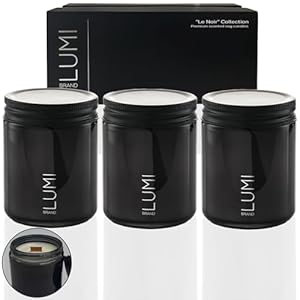 Set of 3 Premium Scented Soy Candles Gift Set | Le Noir Collection – Men’s Cologne, Red Teakwood, Bergamot & Oud | Crackling Wood Wick | Luxury Candles for Relaxation, Home Décor & Gifts | 9.8oz Each