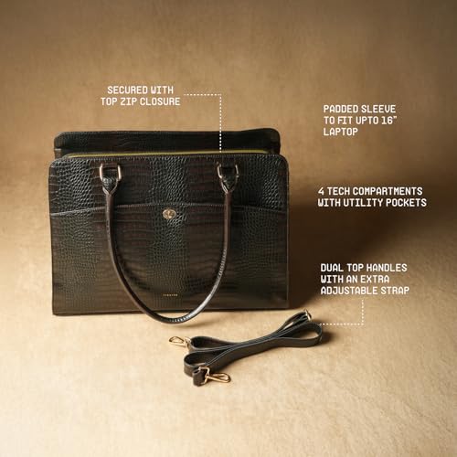 Image of Theater Dr. Grief Brown Croco Handbag for Women | Structured Top Handle Tote with Spacious Interior | Elegant Office Work & All Day Essential Laptop Bag