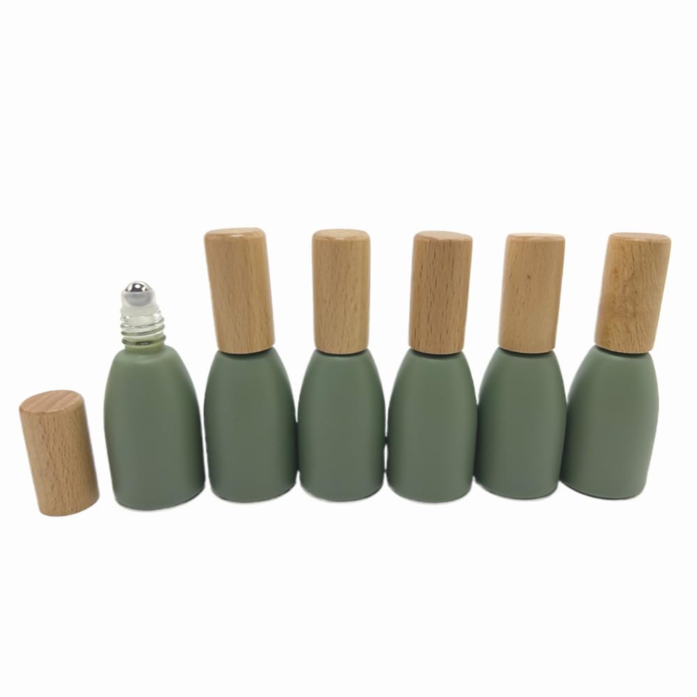 BEECO GIF2U 6Pcs 12ml/0.4 oz Glass Roll On Bottle with Bamboo Lid for Essential Oils,Refillable Roller Bottles for Perfume Sample with Stainless Steel