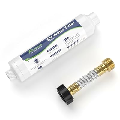 Fil-Fresh RV Water Filter with Flexible Hose Protector, NSF Certified, Inline Filter for RV Camper, Reduces Sediment, Chlorine, Odor, Bad Taste, Heavy Metals, Easy to Use