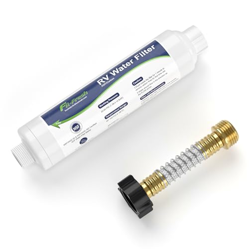 Fil-Fresh RV Water Filter with Flexible Hose Protector, NSF Certified, Inline Filter for RV Camper, Reduces Sediment, Chlorine, Odor, Bad Taste, Heavy Metals, Easy to Use