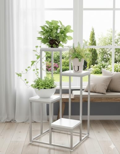 CROWN ART SHOPPEE Flower Pot Stand for Indoor and Outdoor Plants, Living Room, and Balcony Home Décor (GRY WHITE)