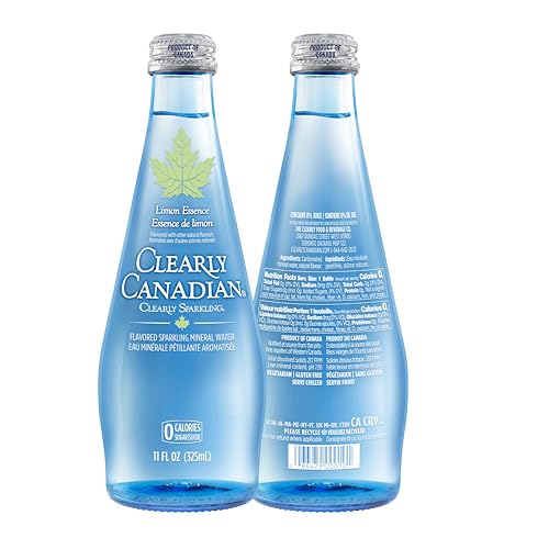 Clearly Canadian Clearly Sparkling Limon Essence Unsweetened Flavored Sparkling Mineral Water, Zero Sugar & Zero Calories, 1 Case (12 Bottles x 325mL)