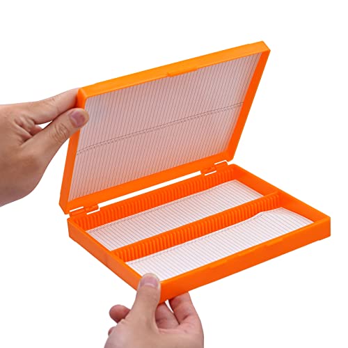Microscope Slide Holder Box, 3 Pcs Orange 100 Place 1" L X 3" W Polypropylene Microscope Slide Storage Boxes 8.27" Length X6.69" Width X 1.26" Height #TOP7
