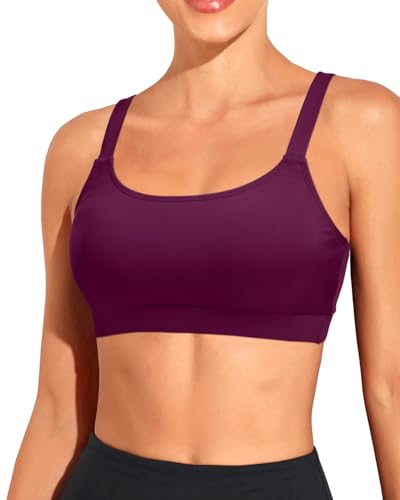 Image of Tempt Me Women Sports Bra Swim Crop Tops Only | Scoop neck, Bathing suits top, Removable cups, Adjustable straps