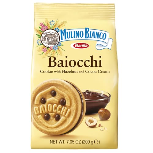 Mulino Bianco Baiocchi Shortbread Sandwich Cookies with Chocolate Hazelnut Cream Filling, Pack of 3, 600 ml
