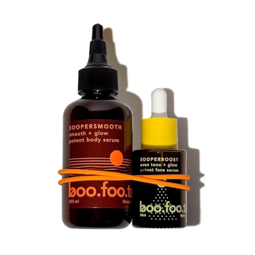 Image of Boofootel SooperDuo Face & Body Serum Combo for Pigmentation & Bumpy Skin | Multi-Active Serums: Vitamin C, Niacinamide, Glycolic Acid, Peptides & Hyaluronic Acid for Uneven Tone, Rough Texture & Glow