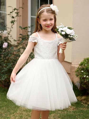 ABAO SISTER White Floral Lace Tulle Cold Shoulder Spaghetti Straps Short Dresses for Girls2