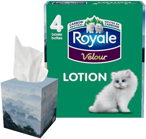 Royale Velour Lotion 3 Ply Facial Tissue, 4 Cube Box 54 Tissues per Boxes