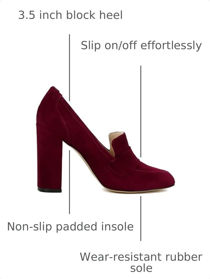 Image of MOOMMO Women Chunky Block Heel Pumps Round Closed Toe Slip On Oxford Loafers Shoes High Heels Snakeskin Work Pump Suede Loafer for Office Ladies Classic Formal Business Professional 4-13 M US