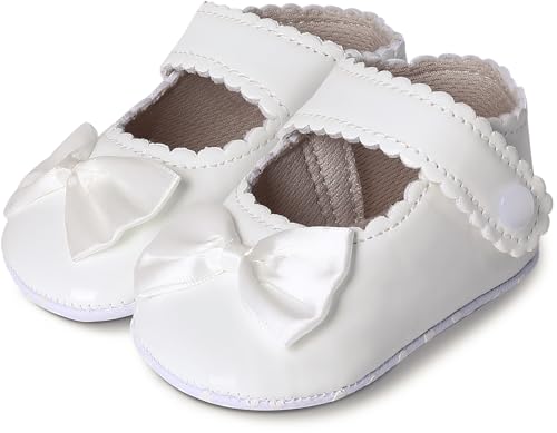 AGJ Baby Girls Baptism Shoes Toddler Bowknot Mary Jane Shoes Infant Christening Wedding Princess Dress Flats First Walking 12-18 Months