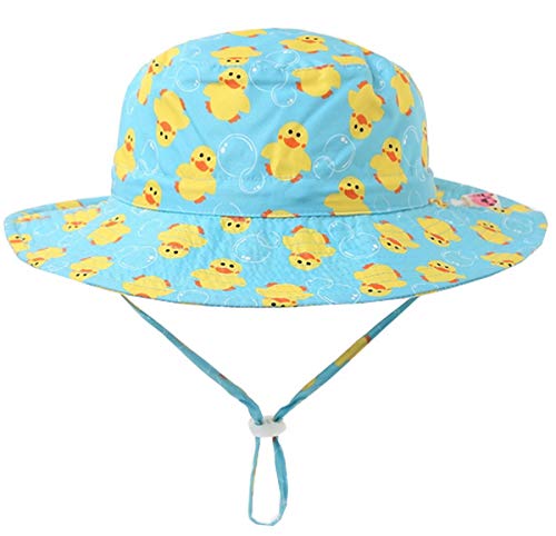 Baby Kids Summer Sun Hat Wide Brim UV Protection Beach Bucket Hat W/Chin Strap
