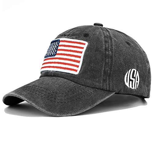 Image of IZUS Women USA-Flag Baseball-Cap American Patriotic Baseball Hats Men's Distressed-Cotton Dad-Hat for Adult Teens