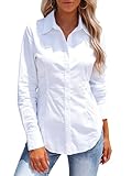Button Down Shirts for Women Long Sleeve Dress Shirts Collared Work Button Up Office Solid Blouses Fitted Tops - White M