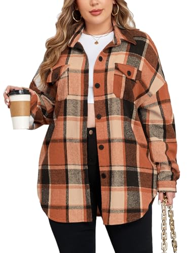 ZOMVA 2025 Women's 1X-5X Plus Size Flannel Plaid Corduroy Shacket Jacket Oversized Button Down Coats Shirts Winter Fall