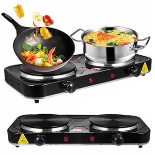 Ccarzzi Electric Hob 2000W Portable Electric Hot Plate with Double Hotplates for Cooking, Independent Adjustable Dual Temperature Controls, for Home Camping Travelling