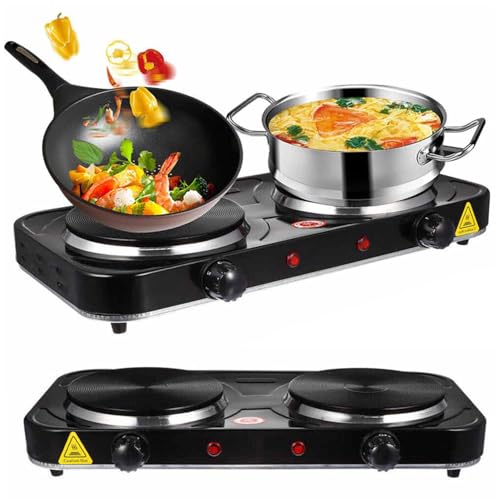 Ccarzzi Electric Hob 2000W Portable Electric Hot Plate with Double Hotplates for Cooking Independent Adjustable Dual Temperature Controls for Home Camping Travelling